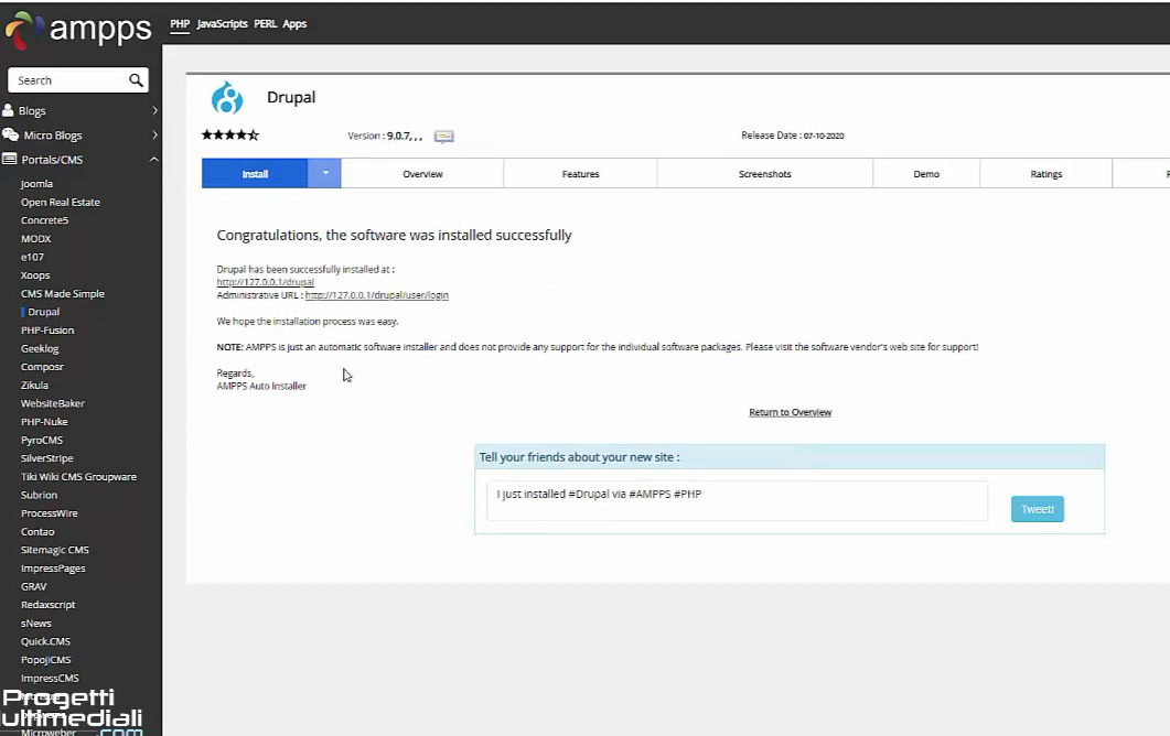  installare il CMS Drupal 9 con il web server AMPPS